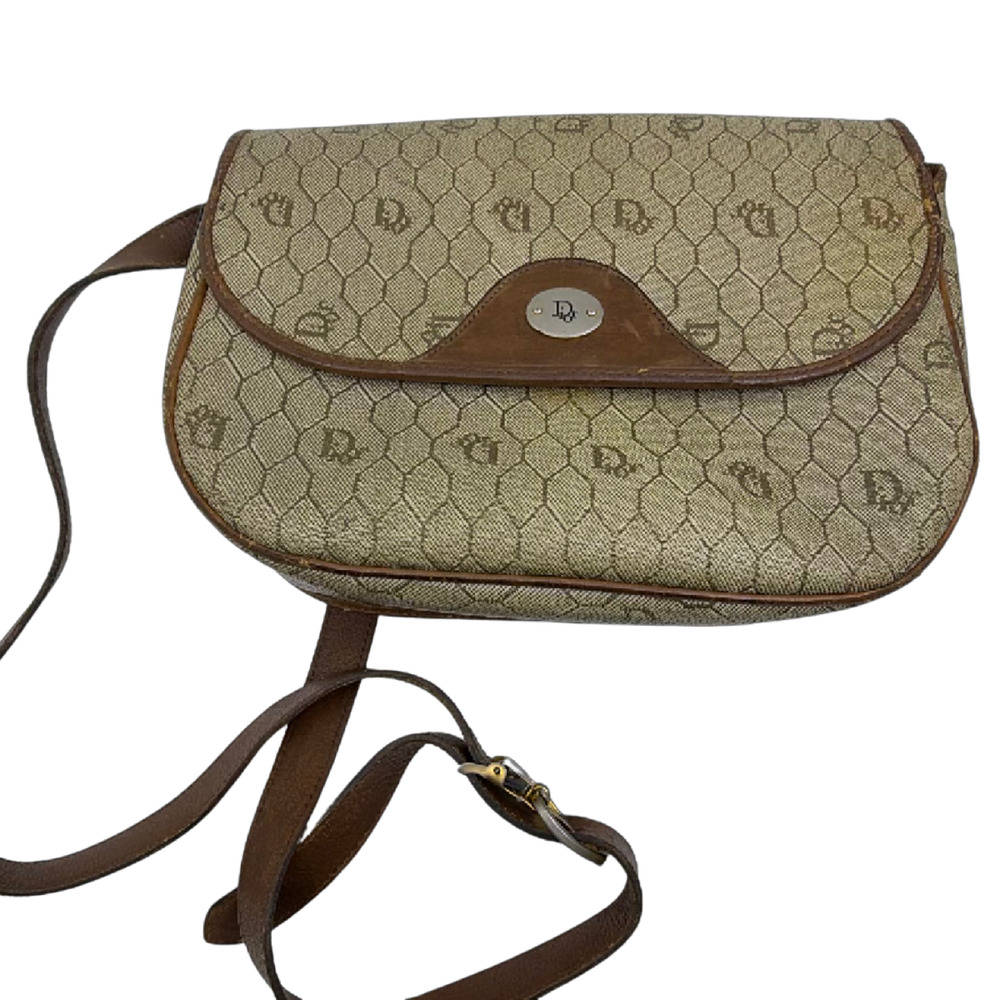 Christian Dior Diorissimo Flap Brown Coated Canvas Shoulder